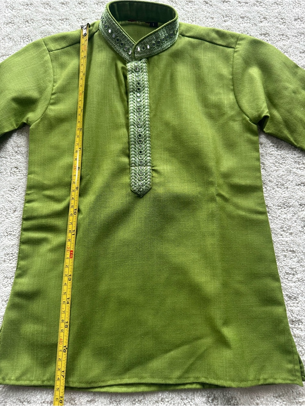 Kids Long Sleeve Green Kurta